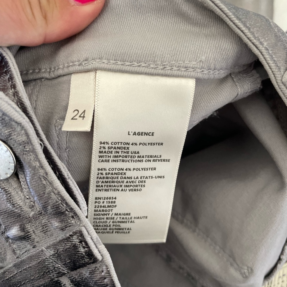 NWOT L’AGENCE Margot high rise crackled foil metallic denim - Picture 9 of 16